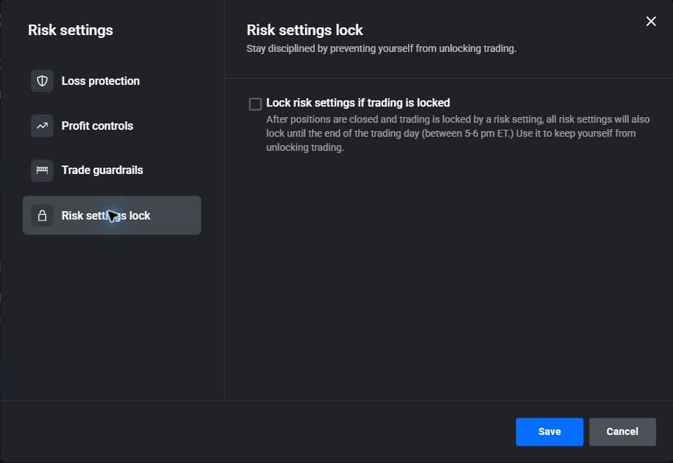 Tradovate Risk Settings Lock option